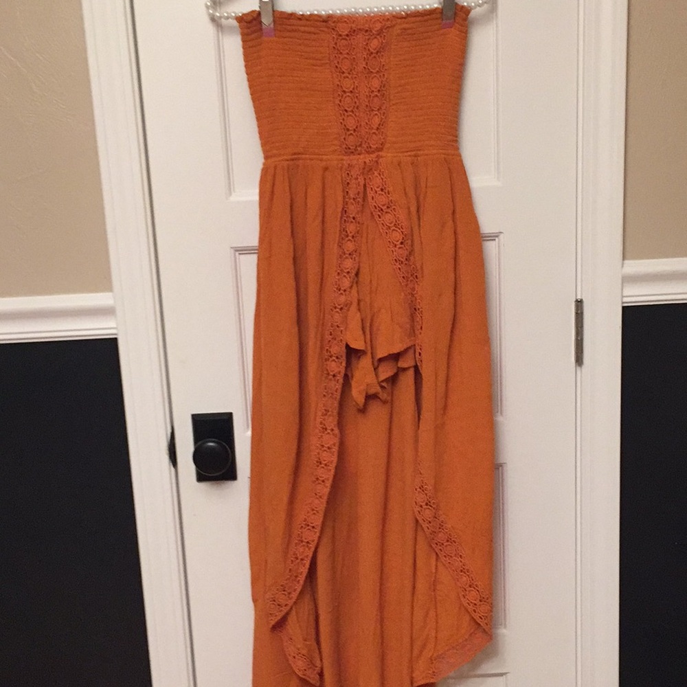 Taylor & Sage Strapless Lace-Trim Maxi Dress in Burnt Orange